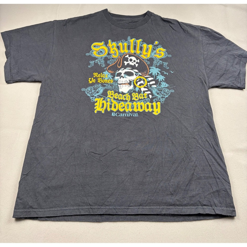 Carnival Cruise Skully's Beach Bar Hideaway Pirate Graphic T-Shirt XL Black